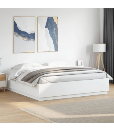 vidaXL Bed Frame with LED Lights White 200x200 cm Engineered Wood