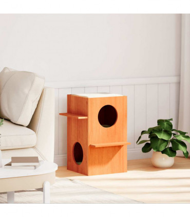 vidaXL Cat House Wax Brown 43x43x60 cm Solid Wood Pine
