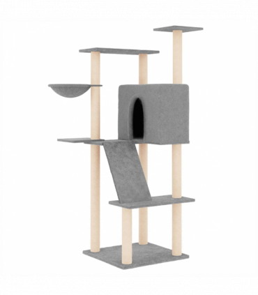 vidaXL Cat Tree with Sisal Scratching Posts Light Grey 143 cm