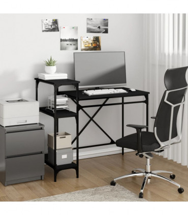 vidaXL Desk with Shelves Black 105x50x90 cm Engineered Wood&Iron