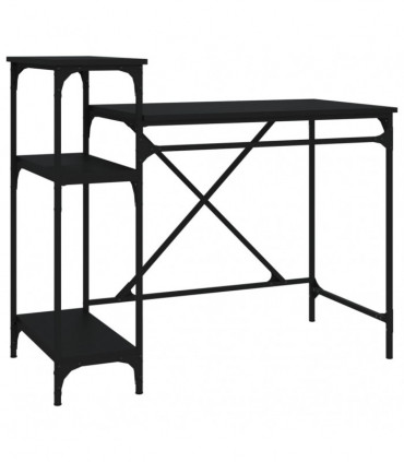 vidaXL Desk with Shelves Black 105x50x90 cm Engineered Wood&Iron