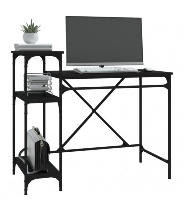 vidaXL Desk with Shelves Black 105x50x90 cm Engineered Wood&Iron