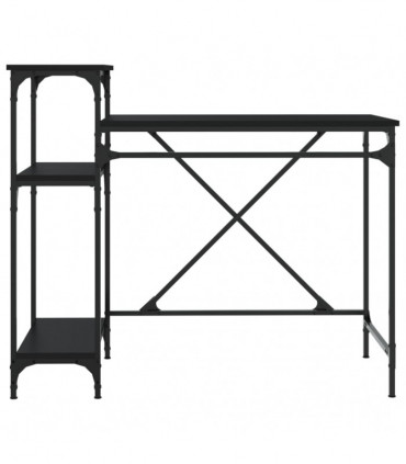 vidaXL Desk with Shelves Black 105x50x90 cm Engineered Wood&Iron