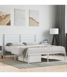 vidaXL Metal Bed Frame with Headboard White 140x200 cm