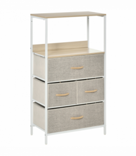 Fabric White 58cmx29cmx103cm Chest of Drawers with 4 Fabric Bins - Home Storage