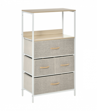 Fabric White 58cmx29cmx103cm Chest of Drawers with 4 Fabric Bins - Home Storage