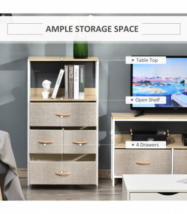 Fabric White 58cmx29cmx103cm Chest of Drawers with 4 Fabric Bins - Home Storage