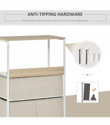 Fabric White 58cmx29cmx103cm Chest of Drawers with 4 Fabric Bins - Home Storage