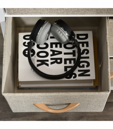 Fabric White 58cmx29cmx103cm Chest of Drawers with 4 Fabric Bins - Home Storage