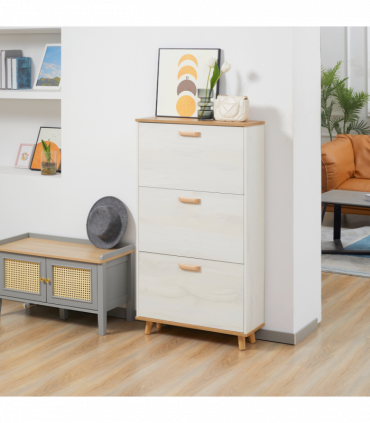 Shoe Storage Cabinet Cream Particle Board 70L x 23.5W x 122H cm Slimline Design