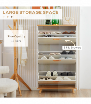 Shoe Storage Cabinet Cream Particle Board 70L x 23.5W x 122H cm Slimline Design