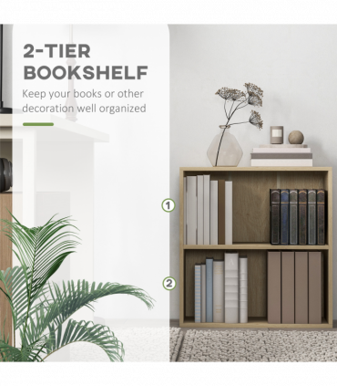HOMCOM Bookshelf Display Storage Shelf with 2 Compartments for Study Natural