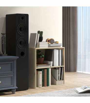 HOMCOM Bookshelf Display Storage Shelf with 2 Compartments for Study Natural