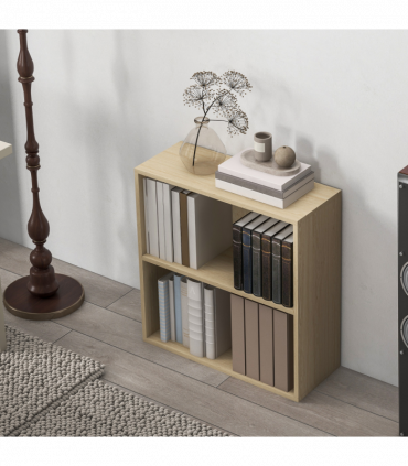 HOMCOM Bookshelf Display Storage Shelf with 2 Compartments for Study Natural