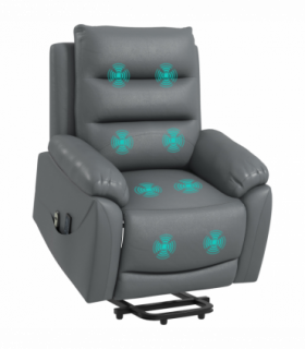 Power Lift Recliner Chair Grey Faux Leather 91L x 86W x 103H cm Comfortable