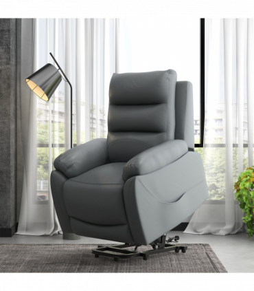 Power Lift Recliner Chair Grey Faux Leather 91L x 86W x 103H cm Comfortable