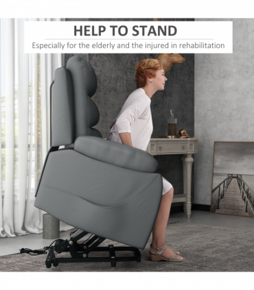 Power Lift Recliner Chair Grey Faux Leather 91L x 86W x 103H cm Comfortable