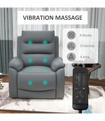 Power Lift Recliner Chair Grey Faux Leather 91L x 86W x 103H cm Comfortable