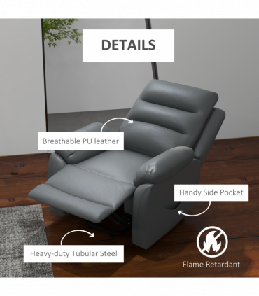 Power Lift Recliner Chair Grey Faux Leather 91L x 86W x 103H cm Comfortable