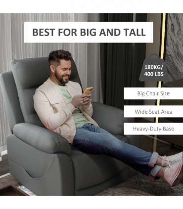 Power Lift Recliner Chair Grey Faux Leather 91L x 86W x 103H cm Comfortable