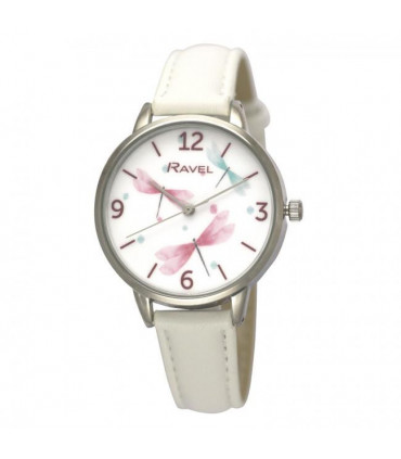 Ravel Ladies Dragonfly Leather Strap Watch - White - RF011.4