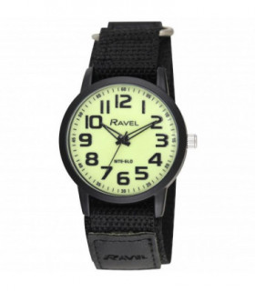 Ravel Mens Sports Bold Arabic Nite Glow Dial Velcro StrapWatch R1601.64.NG