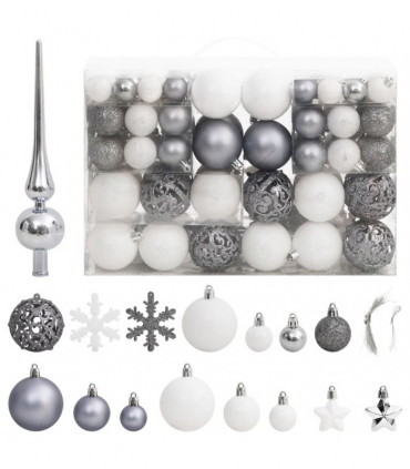 vidaXL 111 Piece Christmas Bauble Set White and Grey Polystyrene