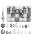 vidaXL 111 Piece Christmas Bauble Set White and Grey Polystyrene
