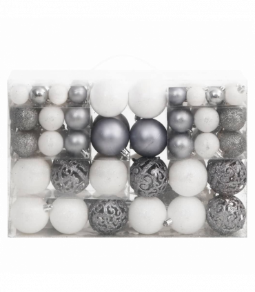 vidaXL 111 Piece Christmas Bauble Set White and Grey Polystyrene