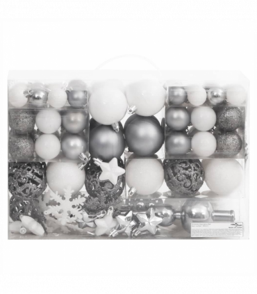 vidaXL 111 Piece Christmas Bauble Set White and Grey Polystyrene