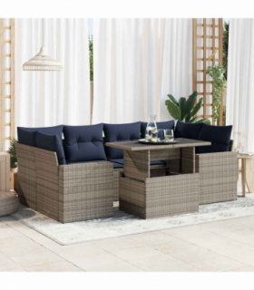 vidaXL 7 Piece Garden Sofa Set with Cushions Grey Poly Rattan Acacia