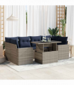 vidaXL 7 Piece Garden Sofa Set with Cushions Grey Poly Rattan Acacia