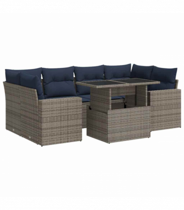 vidaXL 7 Piece Garden Sofa Set with Cushions Grey Poly Rattan Acacia