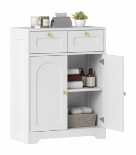 HOMCOM Bathroom Floor Cabinet, Bathroom Storage Unit with 2 Doors, White