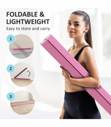 SPORTNOW 7.7FT Folding Gymnastics Balance Beam with Anti-Slip Base, Pink