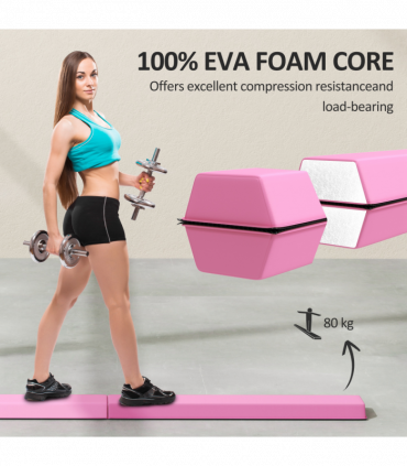 SPORTNOW 7.7FT Folding Gymnastics Balance Beam with Anti-Slip Base, Pink