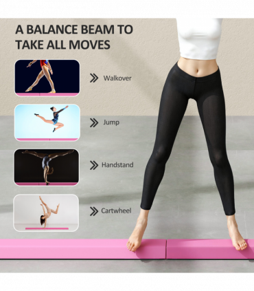 SPORTNOW 7.7FT Folding Gymnastics Balance Beam with Anti-Slip Base, Pink