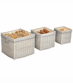 Outsunny Set of 3 Wicker Log Basket with Liner and Rope Handles, Beige