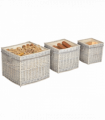 Outsunny Set of 3 Wicker Log Basket with Liner and Rope Handles, Beige