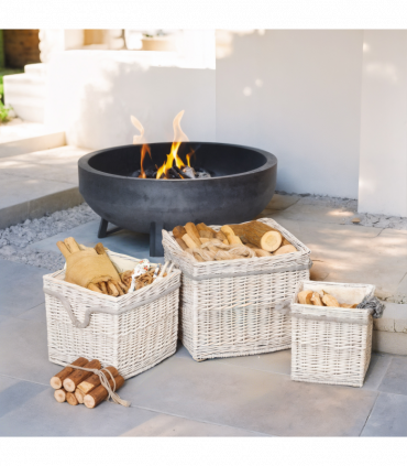 Outsunny Set of 3 Wicker Log Basket with Liner and Rope Handles, Beige