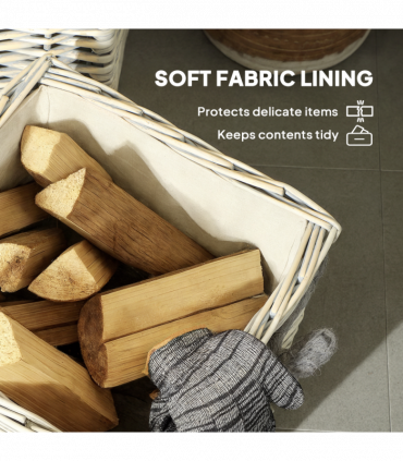 Outsunny Set of 3 Wicker Log Basket with Liner and Rope Handles, Beige