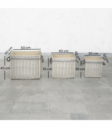 Outsunny Set of 3 Wicker Log Basket with Liner and Rope Handles, Beige