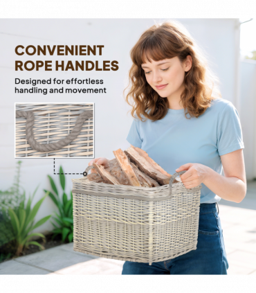 Outsunny Set of 3 Wicker Log Basket with Liner and Rope Handles, Beige