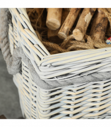 Outsunny Set of 3 Wicker Log Basket with Liner and Rope Handles, Beige