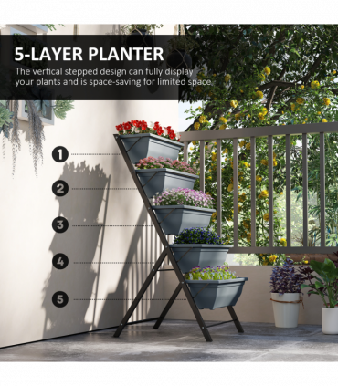 Outsunny 5-Tier Raised Garden Bed, Ladder Planter with 5 Removable Boxes