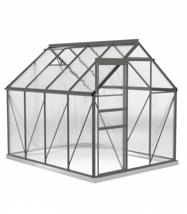 Outsunny Polycarbonate Walk-in Garden Greenhouse w/ Sliding Door Dark Grey