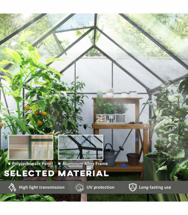 Outsunny Polycarbonate Walk-in Garden Greenhouse w/ Sliding Door Dark Grey
