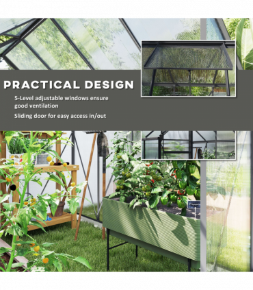 Outsunny Polycarbonate Walk-in Garden Greenhouse w/ Sliding Door Dark Grey