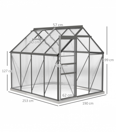 Outsunny Polycarbonate Walk-in Garden Greenhouse w/ Sliding Door Dark Grey