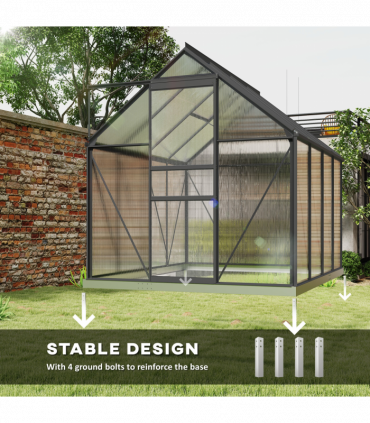 Outsunny Polycarbonate Walk-in Garden Greenhouse w/ Sliding Door Dark Grey